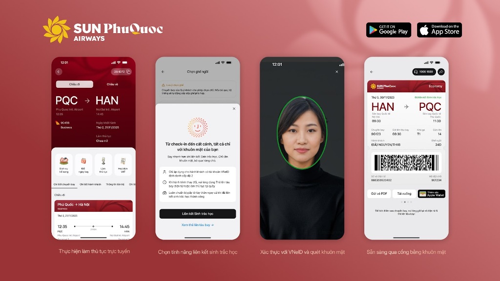 Hãng hàng không Sun PhuQuoc Airways áp dụng làm thủ tục bay bằng sinh trắc học