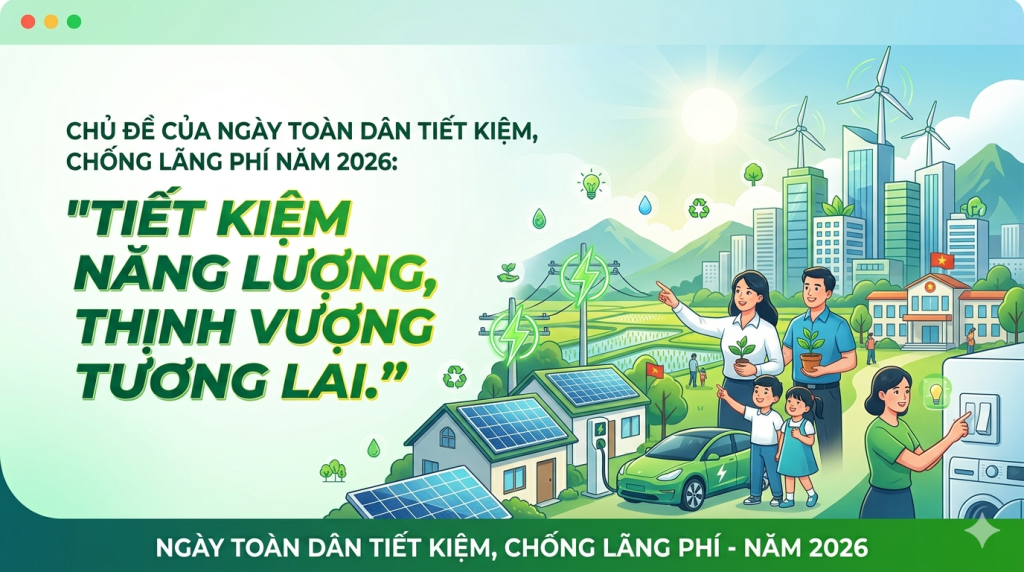 Ngày toàn dân tiết kiệm, chống lãng phí năm 2026: "Tiết kiệm năng lượng, thịnh vượng tương lai."
