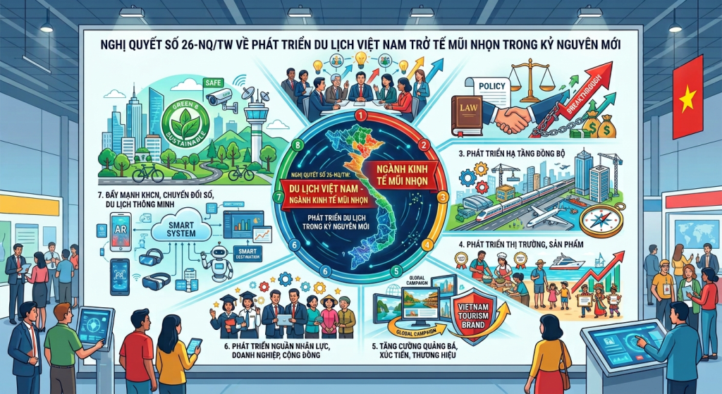 Nghị quyết số 26-NQ/TW về phát triển du lịch Việt Nam trở thành ngành kinh tế mũi nhọn trong kỷ nguyên mới